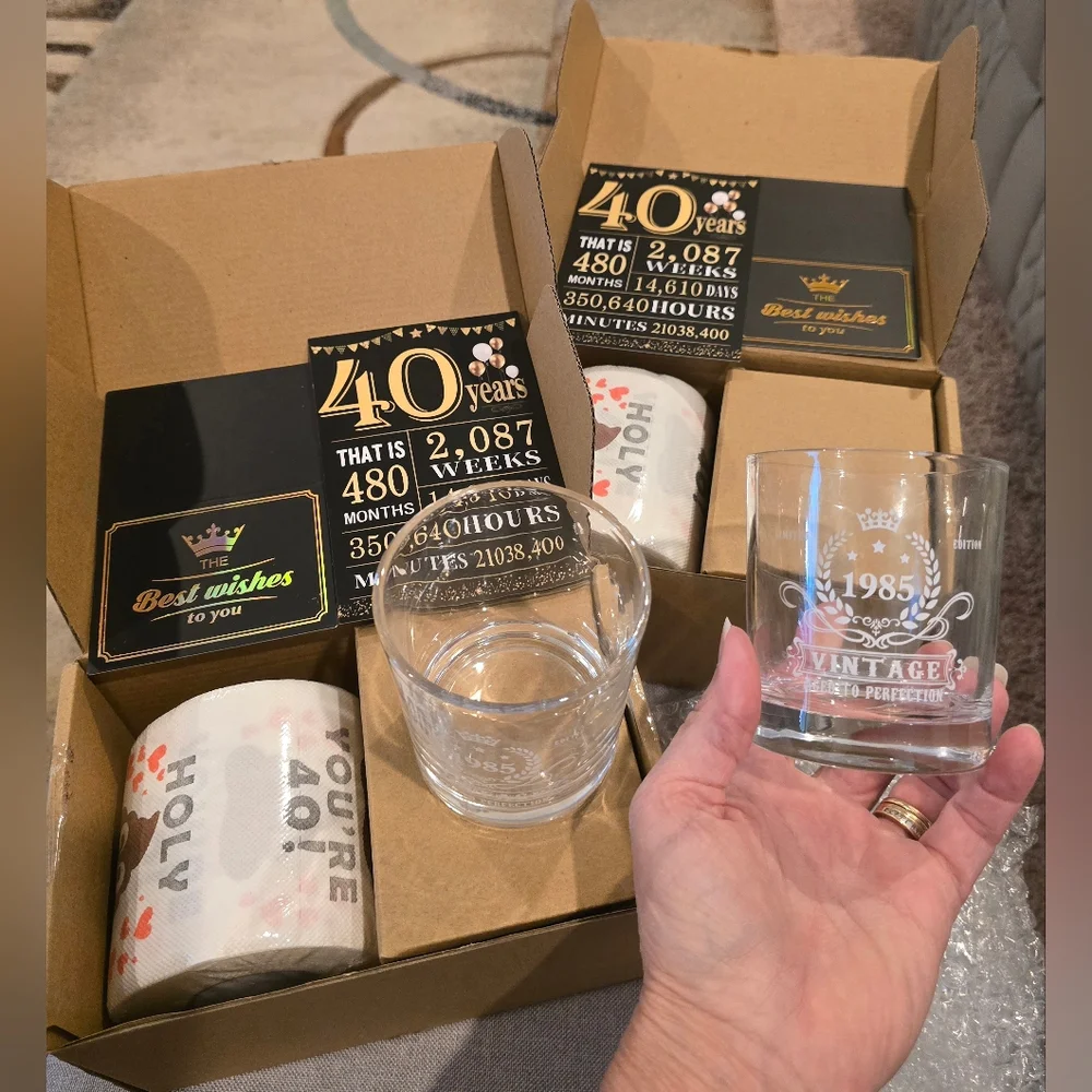40th Bday Holy $hit Vintage 1985 Whiskey Glass Set, 2 Available, Price Is For 1